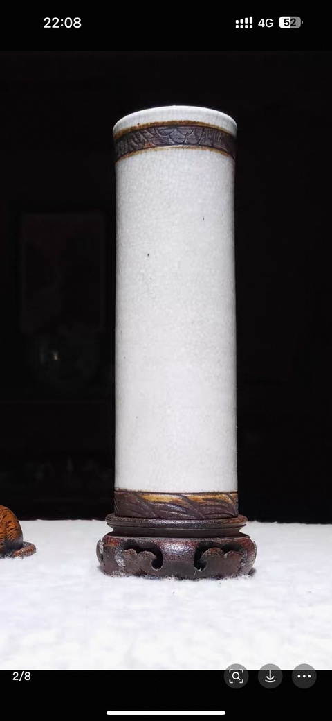 古玩陶瓷晚清哥釉鐵骨泥香筒真品鑒賞圖