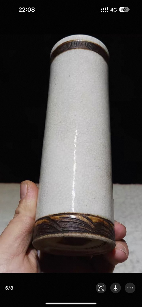 古玩陶瓷晚清哥釉鐵骨泥香筒真品鑒賞圖