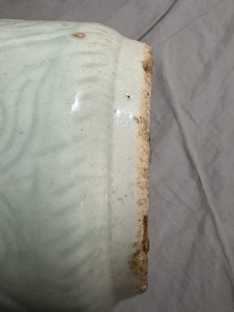 古玩陶瓷青釉刻花牡丹紋筒式香爐真品鑒賞圖