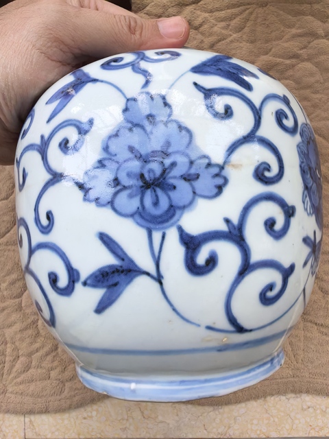 古玩陶瓷明晚期花間獅子紋青花罐拍賣，當前價格6980元