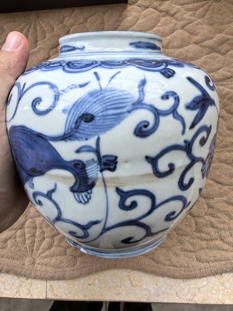 古玩陶瓷明晚期花間獅子紋青花罐拍賣，當前價格6980元