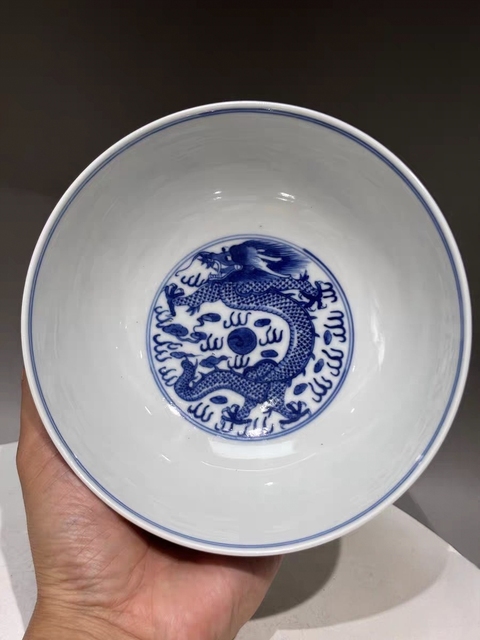 古玩陶瓷清光緒 二級官青花福壽龍紋碗真品鑒賞圖