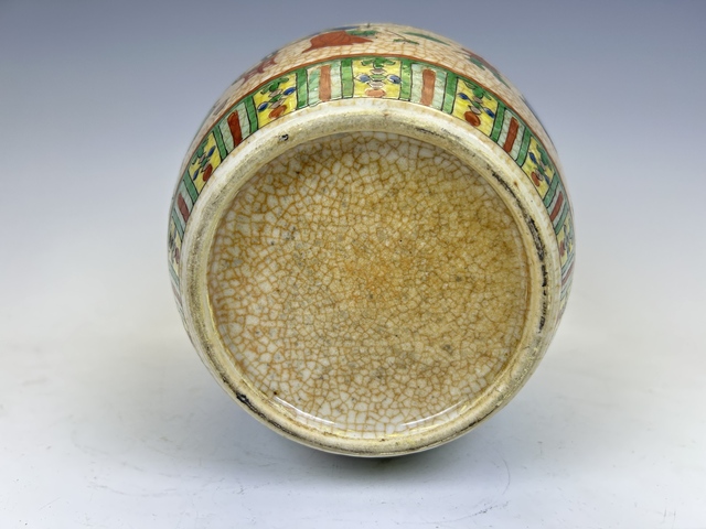 古玩陶瓷晚清·哥釉五彩耕織圖西瓜罐拍賣，當前價格0元