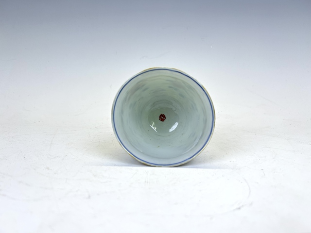 古玩陶瓷清康熙·青花礬紅描金鈴鐺杯拍賣，當前價格128元