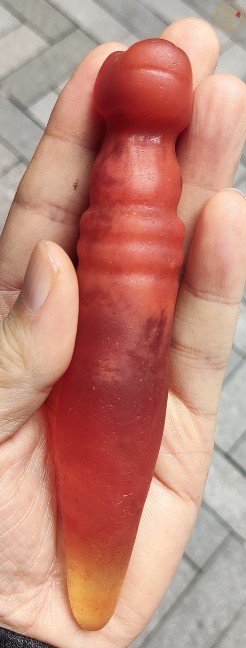 古玩玉器“染色玻璃”仿古錐形器真品鑒賞圖