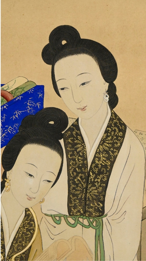 古玩字畫臺灣吳滄洲工筆仕女、鄭鴻猷題跋真品鑒賞圖