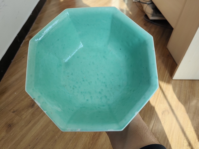 古玩陶瓷松石綠地粉彩五子奪魁圖供碗真品鑒賞圖