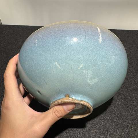 古玩陶瓷鈞窯天藍釉大碗真品鑒賞圖