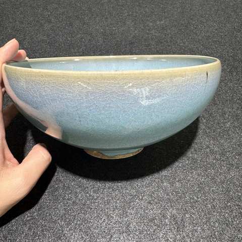 古玩陶瓷鈞窯天藍釉大碗真品鑒賞圖