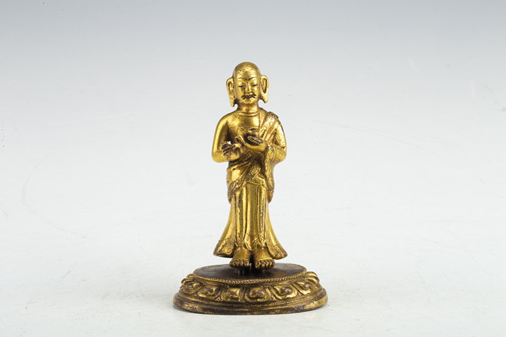 古玩銅器清中·銅鎏金伽葉立像真品鑒賞圖