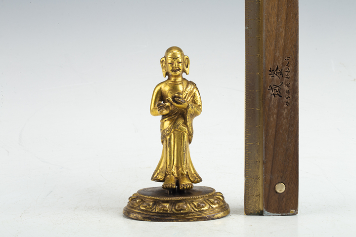 古玩銅器清中·銅鎏金伽葉立像真品鑒賞圖