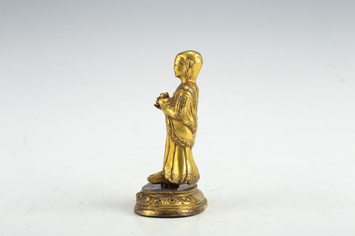 古玩銅器清中·銅鎏金伽葉立像真品鑒賞圖