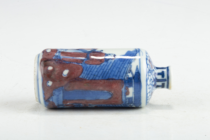 古玩陶瓷清晚·青花釉里紅穆桂英掛帥圖鼻煙壺拍賣，當前價格4728元