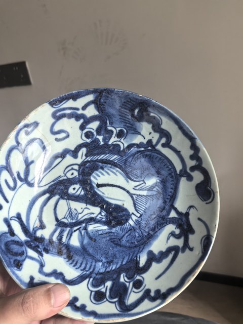 古玩陶瓷雍正青花過墻龍紋盤真品鑒賞圖