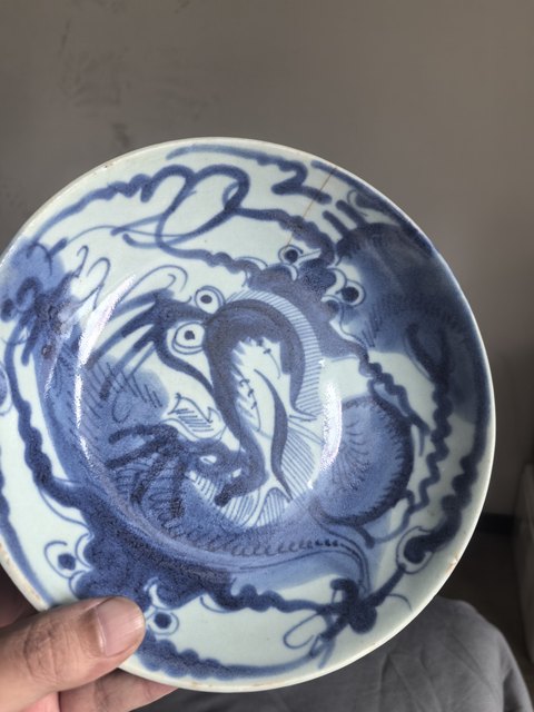 古玩陶瓷雍正青花過墻龍紋盤真品鑒賞圖