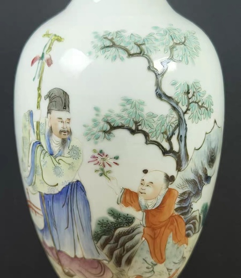 古玩陶瓷粉彩四愛圖撇口瓶真品鑒賞圖