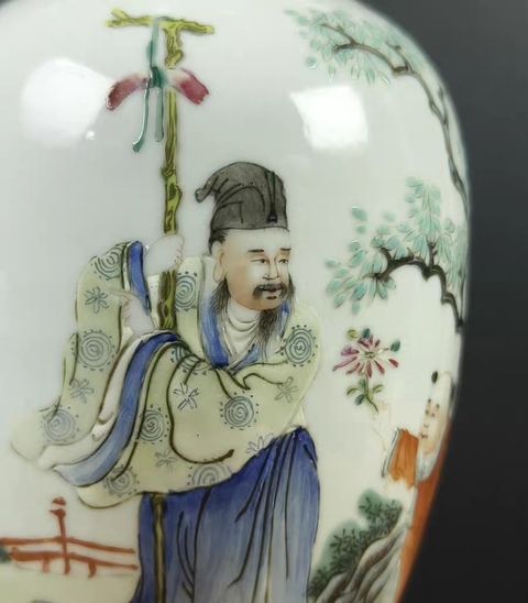 古玩陶瓷粉彩四愛圖撇口瓶真品鑒賞圖