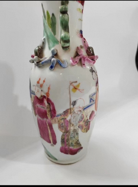 古玩陶瓷清晚期粉彩群仙祝壽花瓶真品鑒賞圖