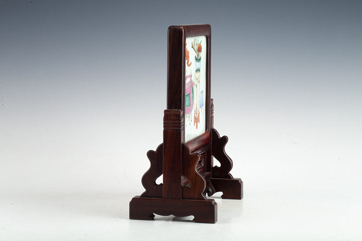 古玩陶瓷清中晚·粉彩博古紋硯屏拍賣，當(dāng)前價格128元