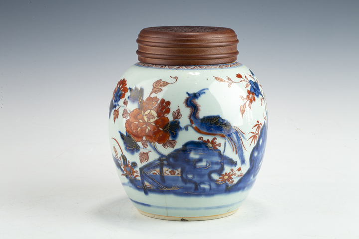 古玩陶瓷清康熙·青花礬紅描金鳳凰牡丹紋罐拍賣，當前價格0元