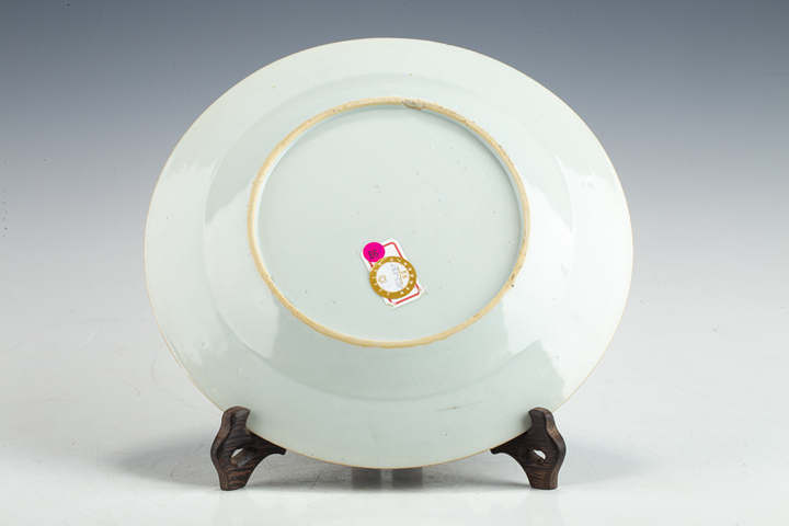 古玩陶瓷清乾隆·青花粉彩賞鶴圖折沿盤真品鑒賞圖