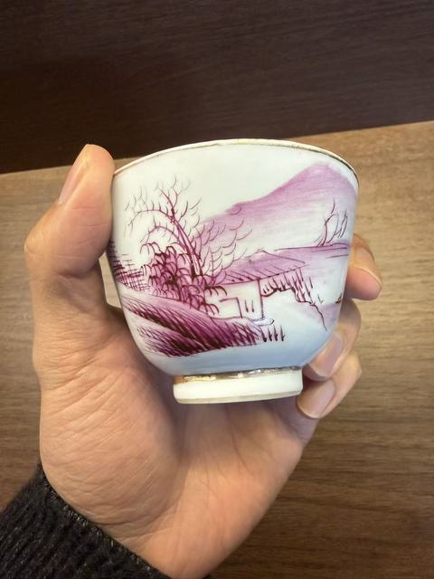 古玩陶瓷民國胭脂紅彩杯真品鑒賞圖