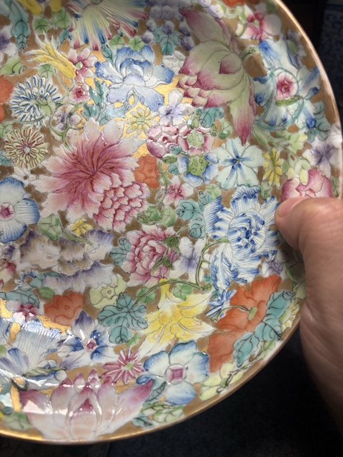 古玩陶瓷民國(guó)細(xì)路粉彩蓋盤真品鑒賞圖