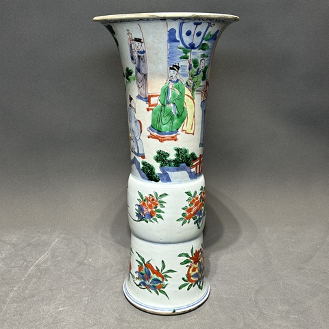 古玩陶瓷青花五彩人物紋花觚真品鑒賞圖