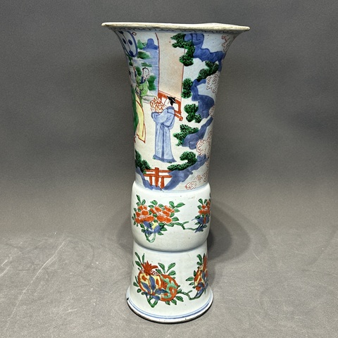 古玩陶瓷青花五彩人物紋花觚真品鑒賞圖