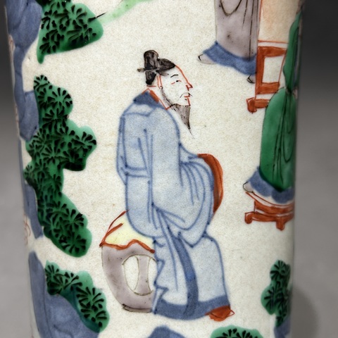 古玩陶瓷青花五彩人物紋花觚真品鑒賞圖