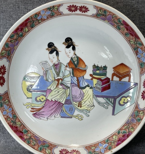 古玩陶瓷粉彩人物故事臥盤真品鑒賞圖