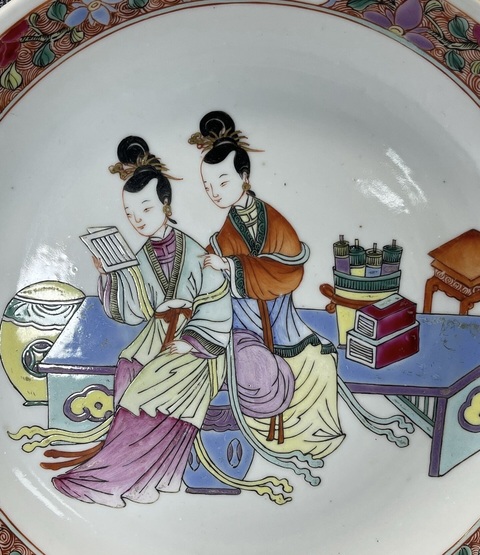 古玩陶瓷粉彩人物故事臥盤真品鑒賞圖
