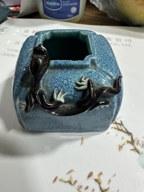 古玩陶瓷爐鈞釉赤龍四方水盂真品鑒賞圖