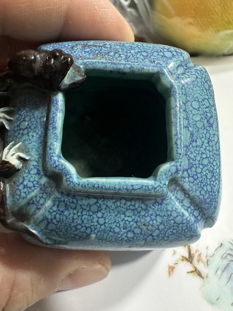 古玩陶瓷爐鈞釉赤龍四方水盂真品鑒賞圖