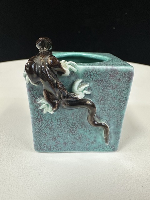 古玩陶瓷爐鈞釉帶赤龍紋四方水盂真品鑒賞圖