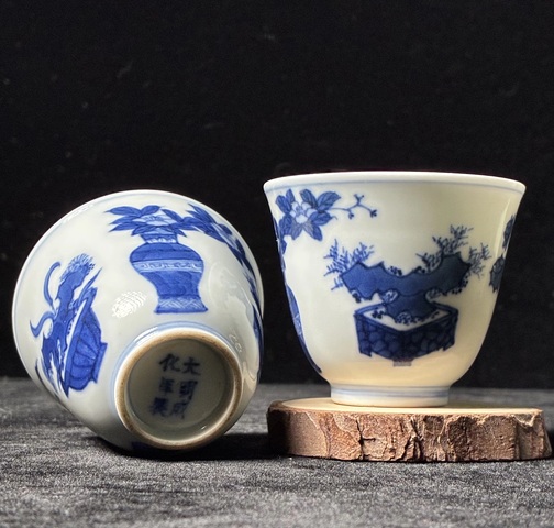 古玩陶瓷清中期花卉杯真品鑒賞圖