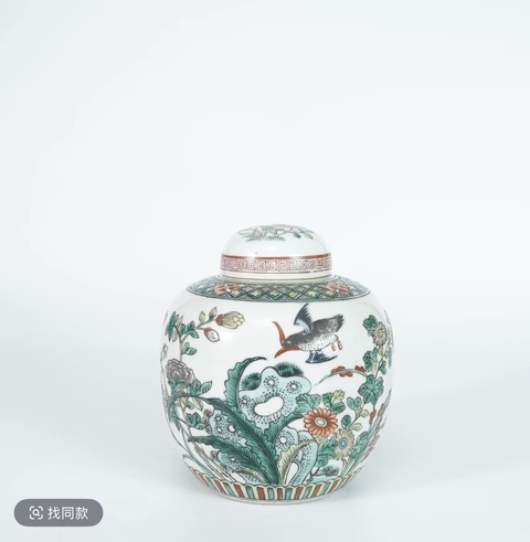 古玩陶瓷五彩花鳥紋蓋罐真品鑒賞圖