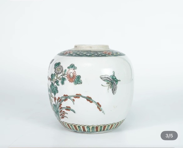 古玩陶瓷五彩花鳥紋蓋罐真品鑒賞圖