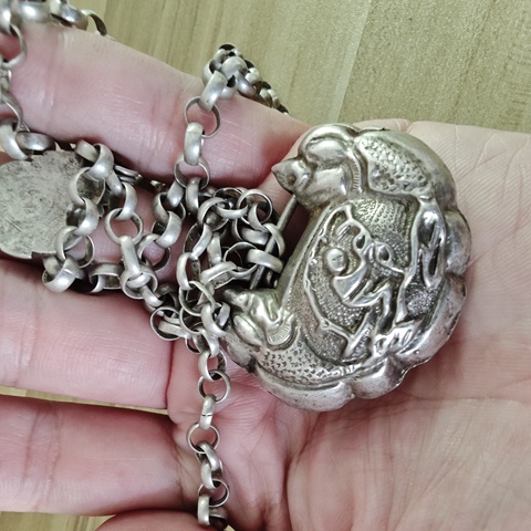 古玩雜項民國老銀鎖鏈真品鑒賞圖