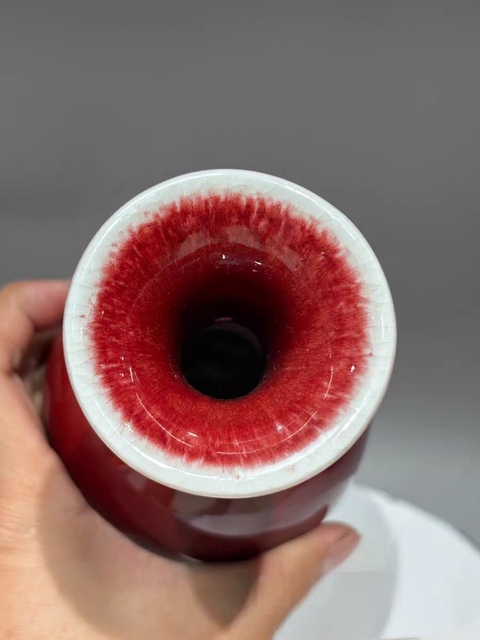 古玩陶瓷郎紅釉賞瓶真品鑒賞圖