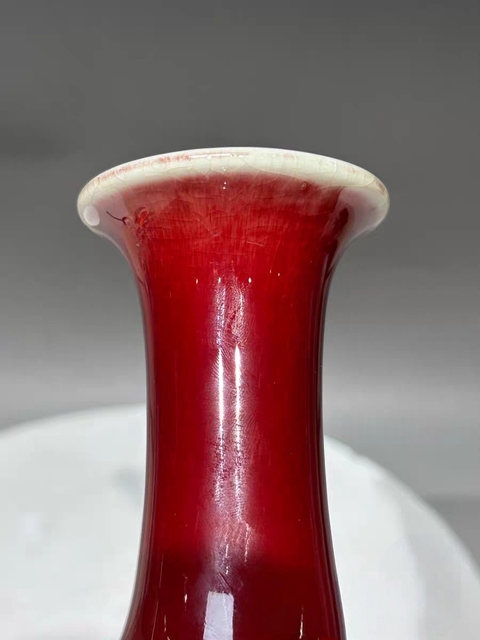 古玩陶瓷郎紅釉賞瓶真品鑒賞圖