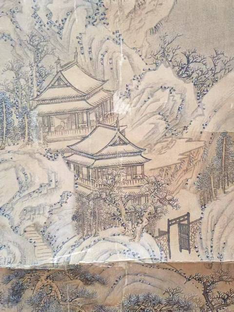 古玩字畫高閣崔嵬翠靄重真品鑒賞圖