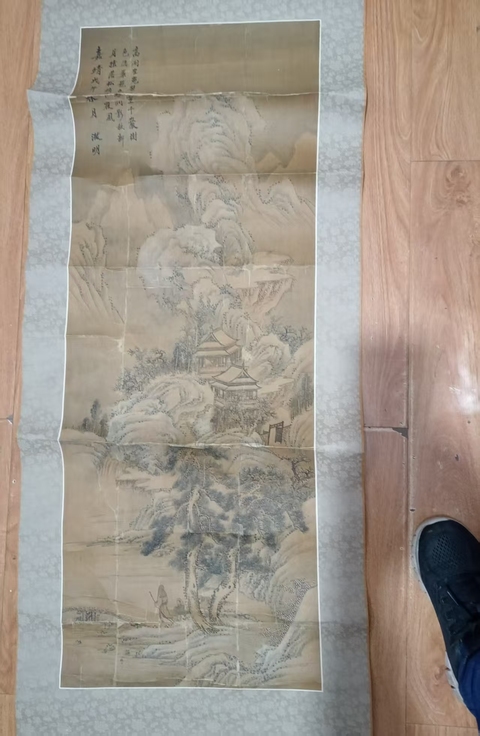 古玩字畫高閣崔嵬翠靄重真品鑒賞圖