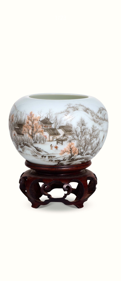 古玩陶瓷民國琺瑯彩山水人物水盂真品鑒賞圖