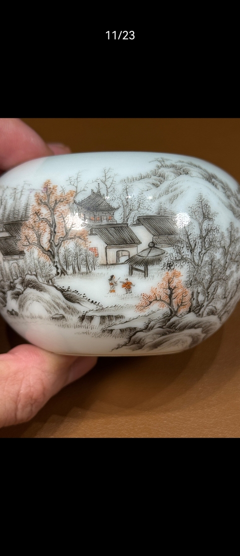 古玩陶瓷民國琺瑯彩山水人物水盂真品鑒賞圖