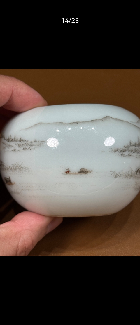 古玩陶瓷民國琺瑯彩山水人物水盂真品鑒賞圖