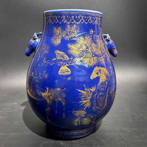 古玩陶瓷祭蘭描金喜鹿封侯紋鹿頭尊真品鑒賞圖