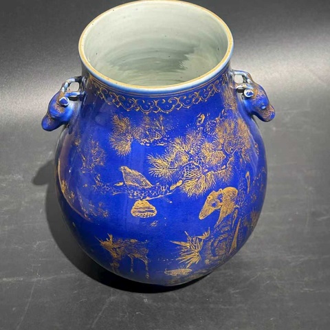 古玩陶瓷祭蘭描金喜鹿封侯紋鹿頭尊真品鑒賞圖