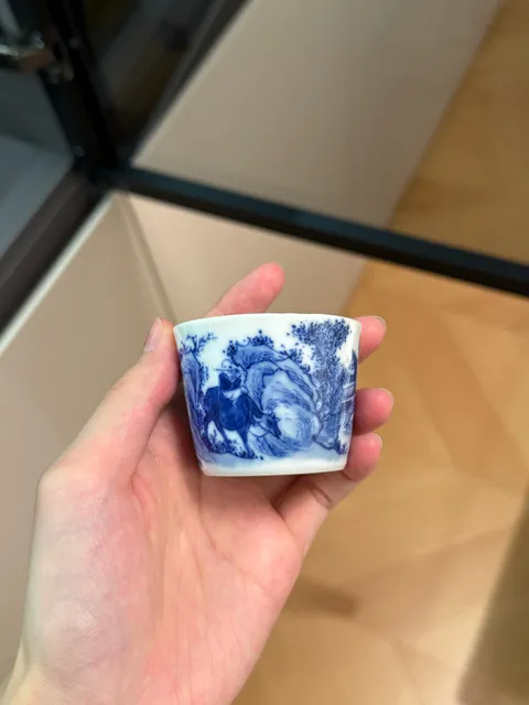 古玩陶瓷青花山水人物紋杯真品鑒賞圖