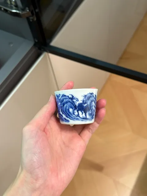 古玩陶瓷青花山水人物紋杯真品鑒賞圖